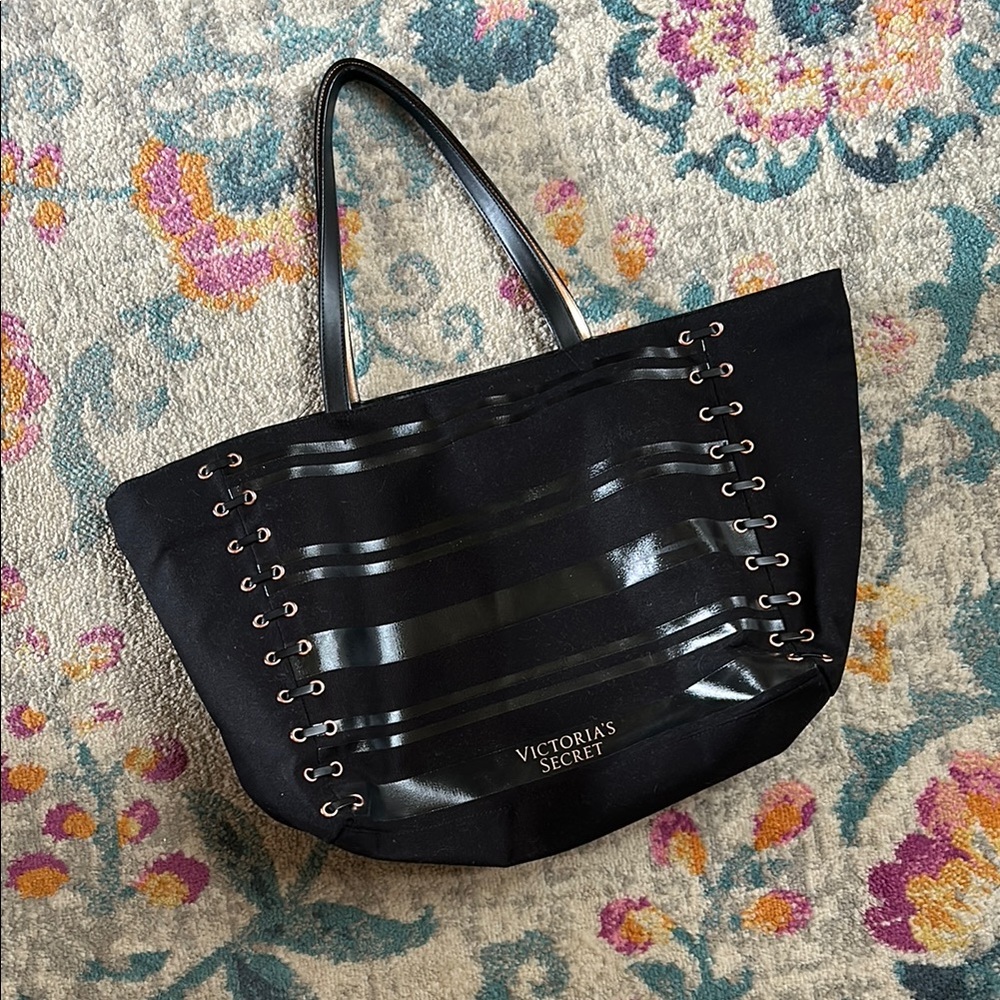 Victoria's Secret Black Lace-Up Tote